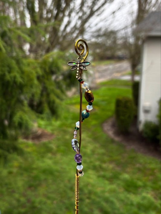 Labradorite Dragonfly Charm, Spiral Plant Decor